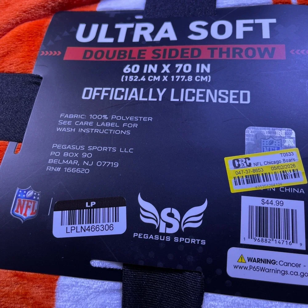 NFL Chicago Bears Throw Blanket Blue NEW Ultra Soft Double Sided 60x70 inches